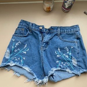 Hand-Embroidered Floral Shorts